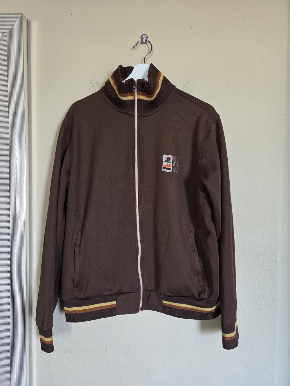 Mossimo Y2k Brown Retro Track Jacket with Stripe Trim Vintage